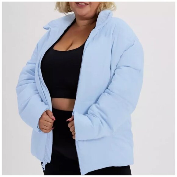 Girlfriend Collective Light Blue Puffer Jacket serenity Zip-Up XXXL Winter Coat - Picture 2 of 16